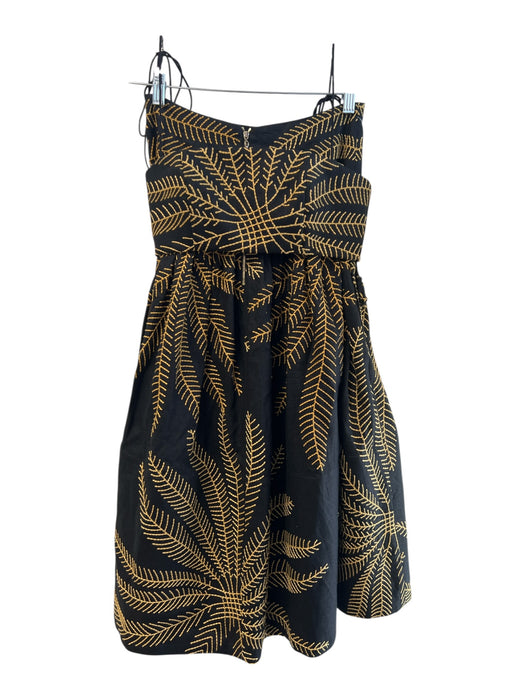 Alexis Size XS Black & Gold Linen Embroidered Design Back Zip Bra Top Skirt Set Black & Gold / XS