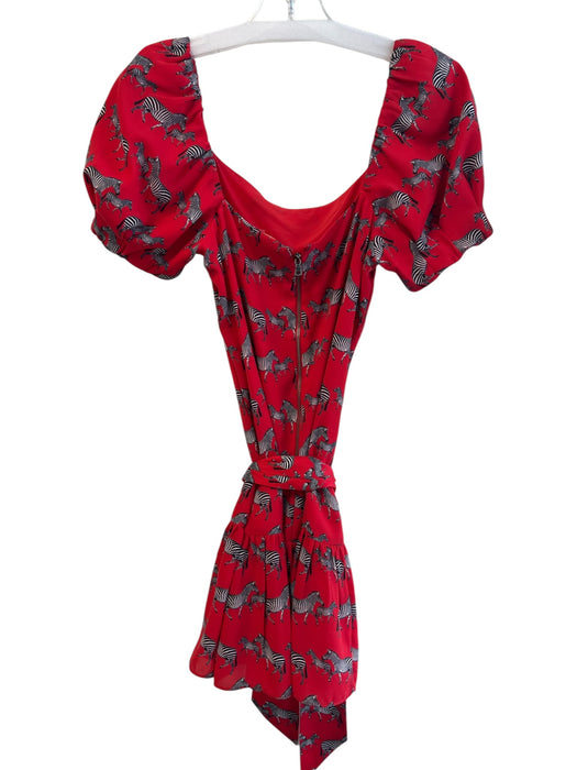 Alice & Olivia Size 2 Red, White & Black Polyester Off Shoulder Zebras Dress Red, White & Black / 2