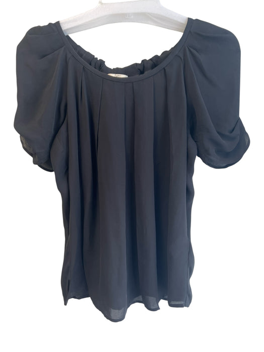 Joie Size XS Black Silk Round Neck Short Sleeve pleats Top Black / XS