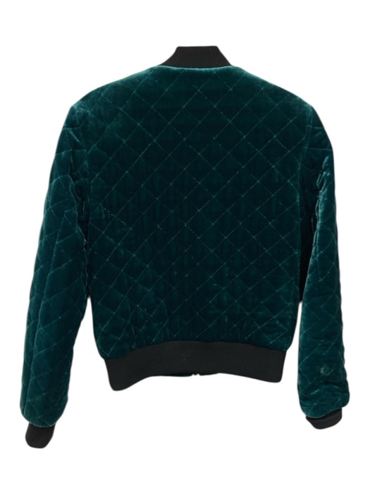 Alice + Olivia Size XS Teal Blue & Black Viscose & Silk Velvet Quilted Jacket Teal Blue & Black / XS