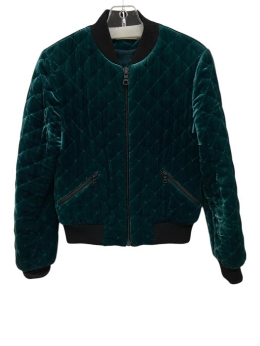 Alice + Olivia Size XS Teal Blue & Black Viscose & Silk Velvet Quilted Jacket Teal Blue & Black / XS