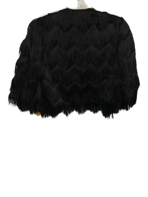 Milly Size P Black Polyester Fringe Open Front 1/2 sleeve Cropped Jacket Black / P