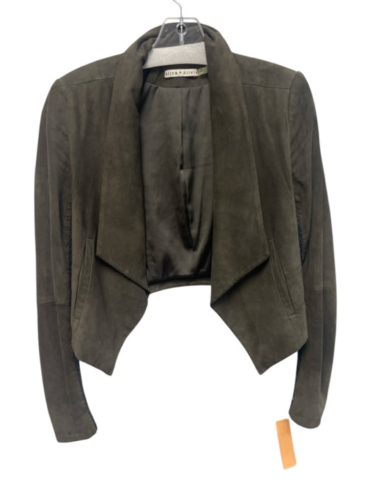 Alice + Olivia Size XS Dark Taupe Gray Goat Leather Cropped Open Front Jacket Dark Taupe Gray / XS