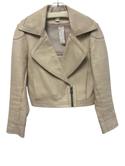 Diane Von Furstenberg Size P Beige Lamb leather Asymmetrical Zip Front Jacket Beige / P
