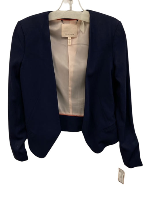 Rebecca Taylor Size 0 Navy Blue Viscose Blend Open Front Shoulder Pads Jacket Navy Blue / 0