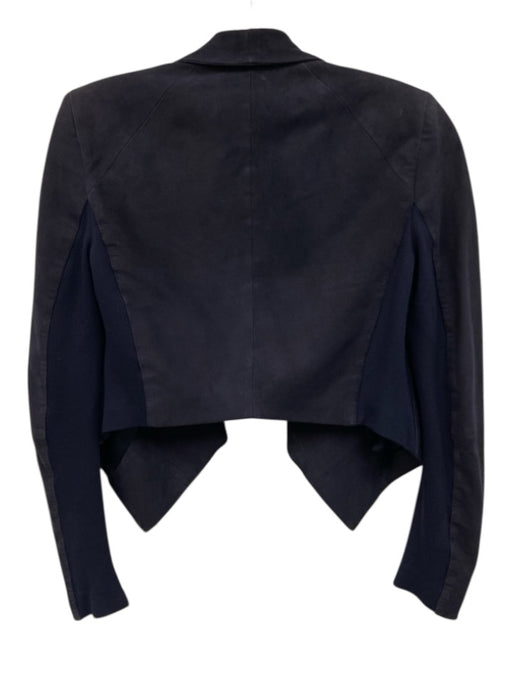 Alice + Olivia Size XS Navy Blue Goat Leather Cropped Knit Detail Suede Jacket Navy Blue / XS