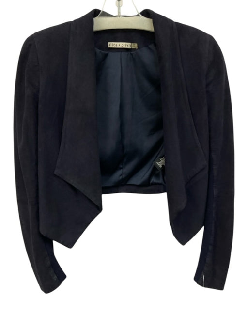 Alice + Olivia Size XS Navy Blue Goat Leather Cropped Knit Detail Suede Jacket Navy Blue / XS