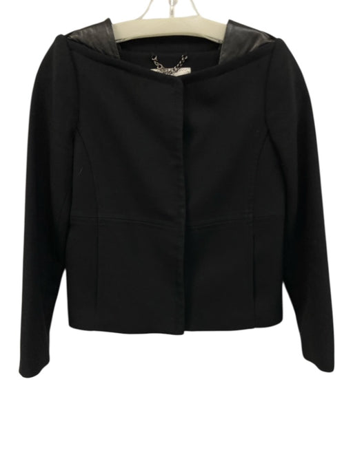 Milly Size 0 Black Polyester Blend Lamb Leather Detail Snap Button Front Jacket Black / 0