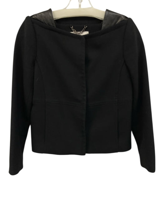 Milly Size 0 Black Polyester Blend Lamb Leather Detail Snap Button Front Jacket Black / 0