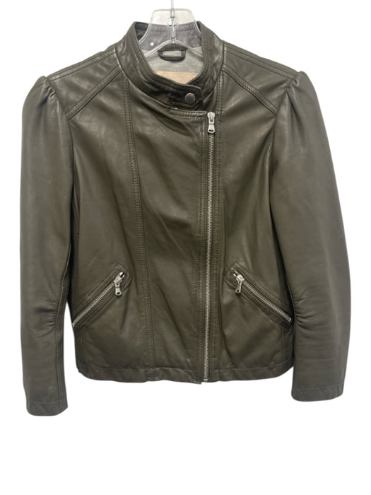 Rebecca Taylor Size 0 Gray Green Lamb leather Zip Front Moto Zip Pockets Jacket Gray Green / 0