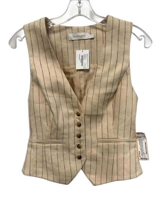 Zimmermann Size 0 Beige & Brown Linen Striped Sleeveless Button Front Vest Top Beige & Brown / 0
