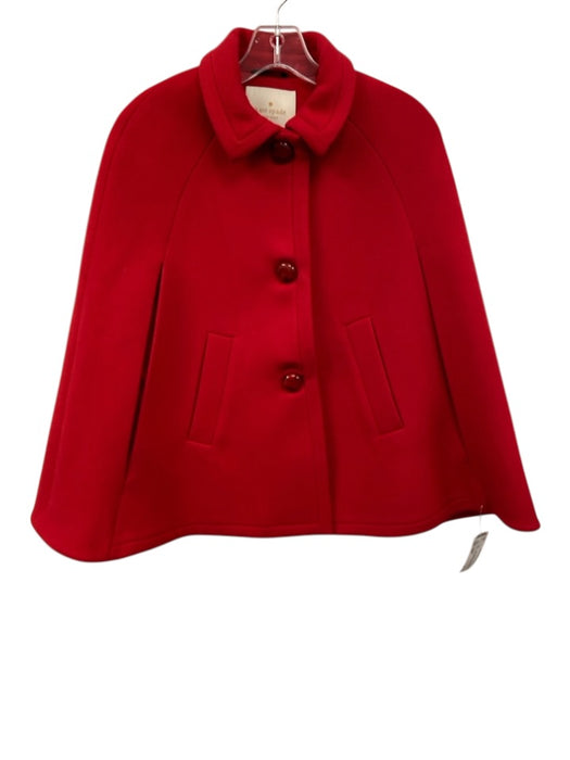 Kate Spade Size XXS Red Wool Button Front Cape Shawl Poncho Coat Red / XXS