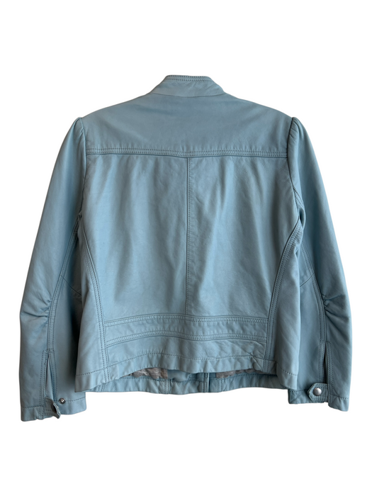 Rebecca Taylor Size 2 Blue Genuine Lamb Leather Zip Up Button Zip Pockets Jacket Blue / 2