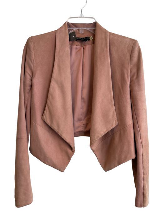 Alice & Olivia Size XS Taupe Goat Leather Suede Shoulder Pads Cropped Jacket Taupe / XS