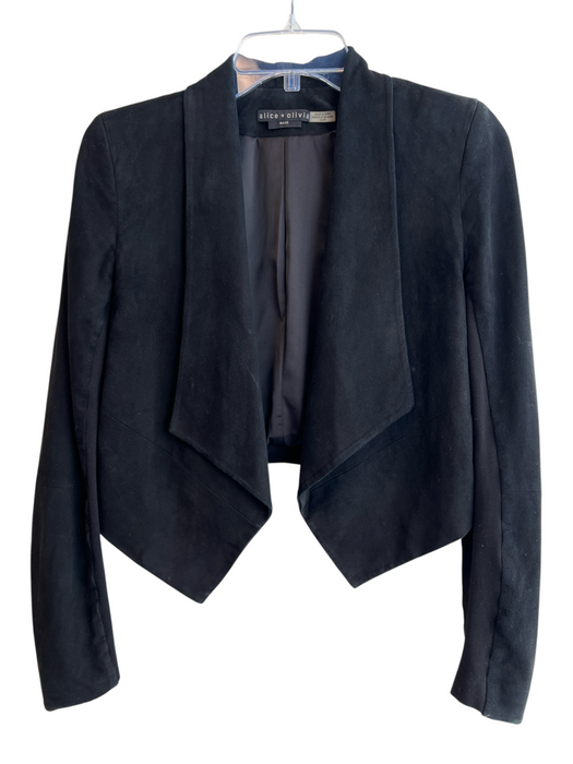 Alice & Olivia Size XS Black Goat Leather Suede Shoulder Pads Cropped Jacket Black / XS