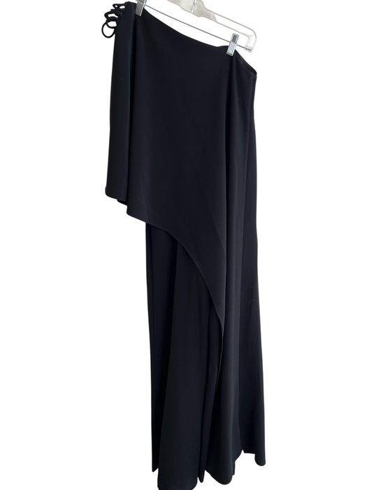 Halston Size 2 Black Polyester Ankle Length One Shoulder Drape Dress Black / 2