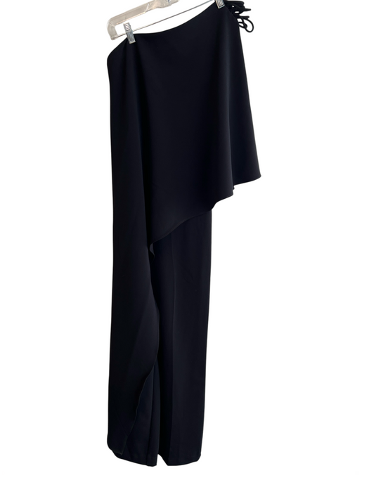 Halston Size 2 Black Polyester Ankle Length One Shoulder Drape Dress Black / 2