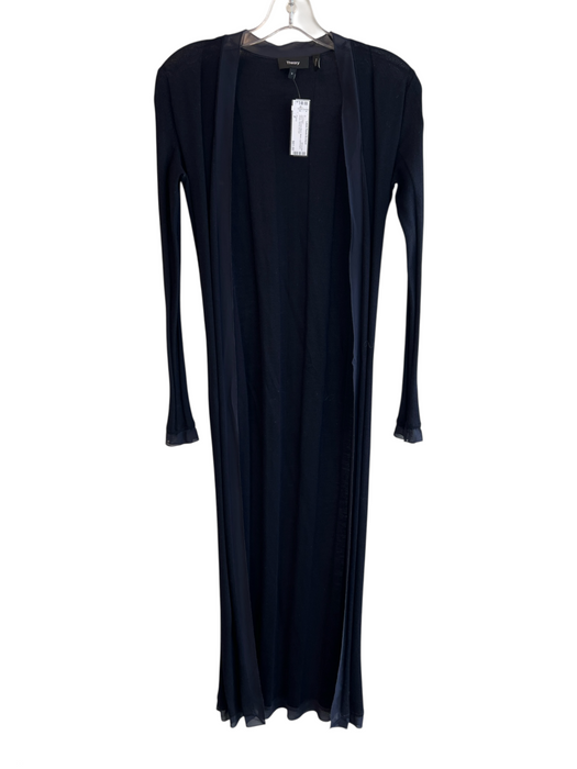 Theory Size P Navy Viscose Blend Mesh Lightweight Stripe Cardigan Navy / P