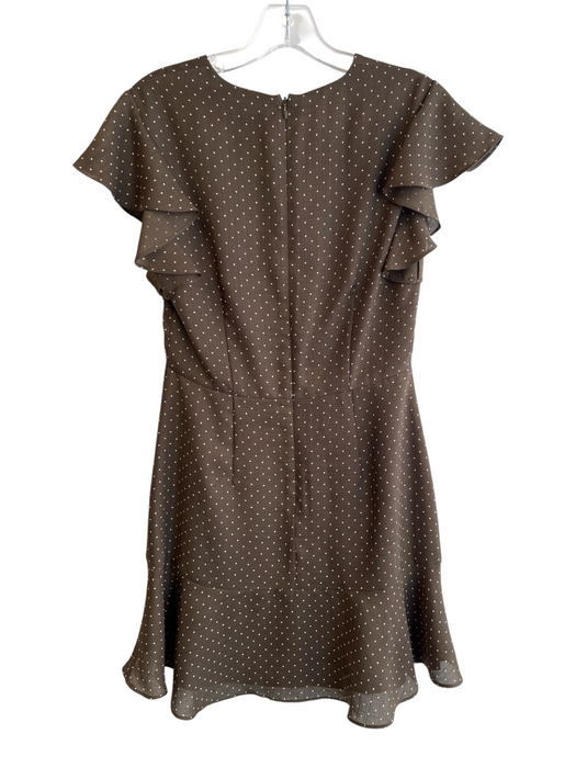 Alexis Size Est XS Brown Polyester Polka Dots V Neck Rouched Short Sleeve Dress Brown / Est XS