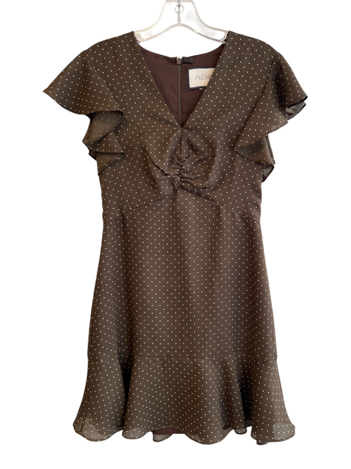 Alexis Size Est XS Brown Polyester Polka Dots V Neck Rouched Short Sleeve Dress Brown / Est XS