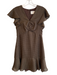 Alexis Size Est XS Brown Polyester Polka Dots V Neck Rouched Short Sleeve Dress Brown / Est XS