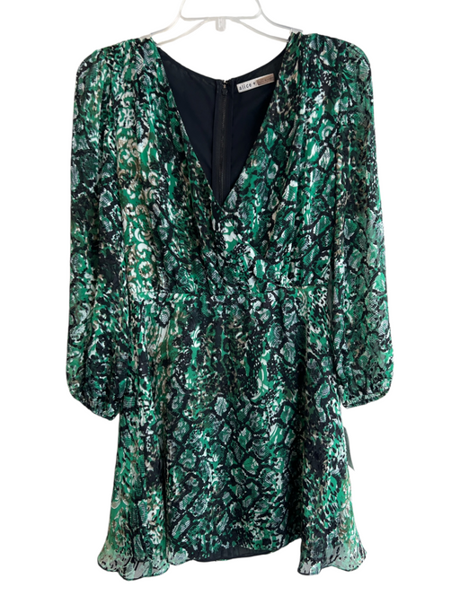 Alice & Olivia Size 2 Green No Fabric Tag Animal Print Back Zip Wrap Dress Green / 2
