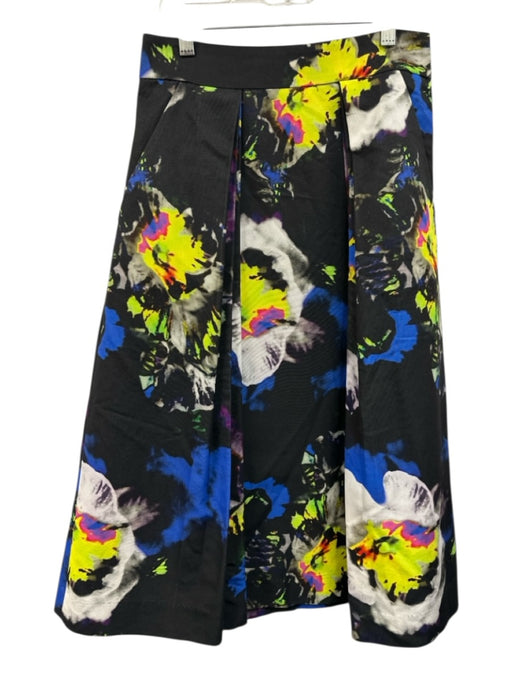 Milly Size 4 Black & Multi Cotton Blend Abstract Floral Pleated Detail Skirt Black & Multi / 4