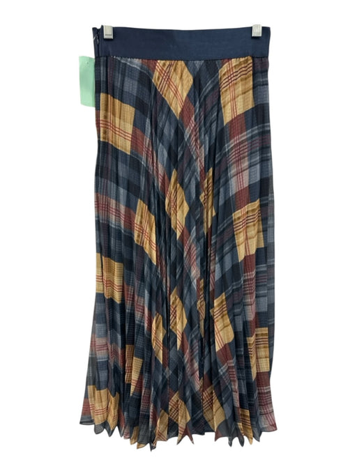 Margaret O'leary Size XS Navy Blue, Red & Yellow Polyester Plaid Midi Skirt Navy Blue, Red & Yellow / XS