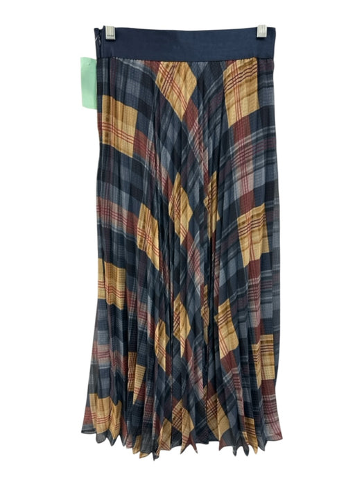 Margaret O'leary Size XS Navy Blue, Red & Yellow Polyester Plaid Midi Skirt Navy Blue, Red & Yellow / XS