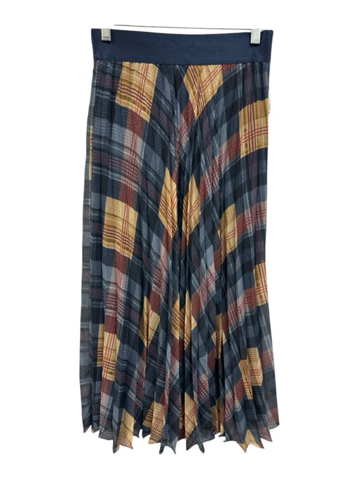 Margaret O'leary Size XS Navy Blue, Red & Yellow Polyester Plaid Midi Skirt Navy Blue, Red & Yellow / XS