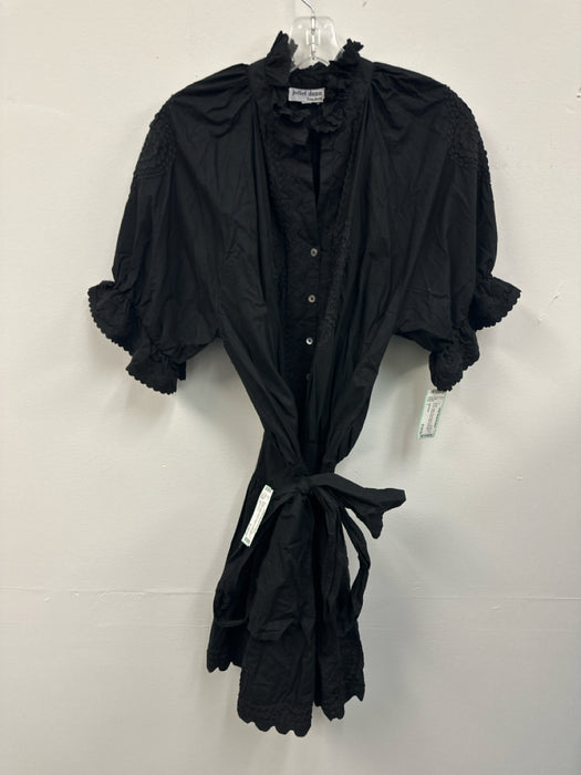 Juliet Dunn Size 1 Black Cotton Embroidered Puff Sleeve ric rac Above Knee Dress