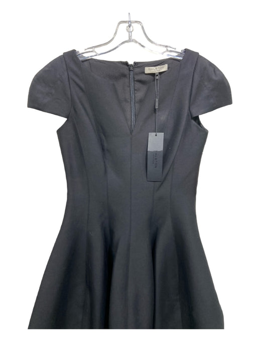 Halston Heritage Size 2 Black Cotton & Silk Seam Detail V Neck Cap Sleeve Dress Black / 2