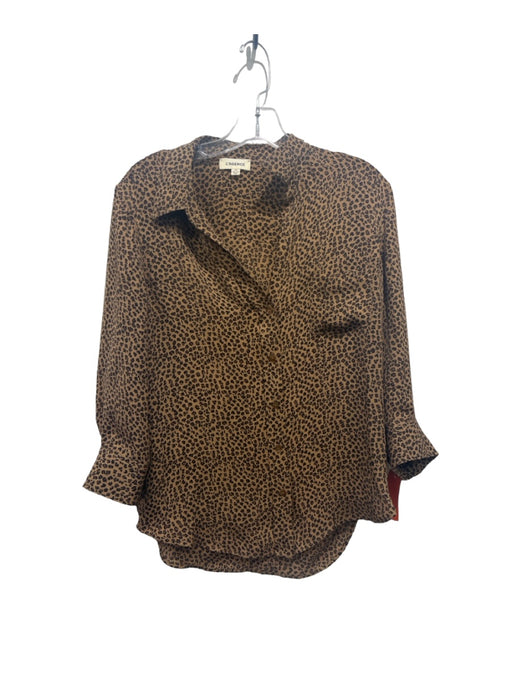 L'agence Size S Brown & Black Silk Button Down Animal Print 3/4 Sleeve Top Brown & Black / S