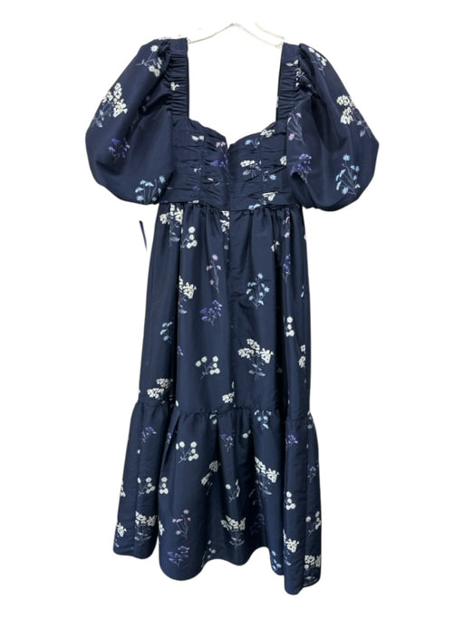 Self Portrait Size 4 Navy, Purple, Multi Polyester Short Puff Sleeve Dress Navy, Purple, Multi / 4