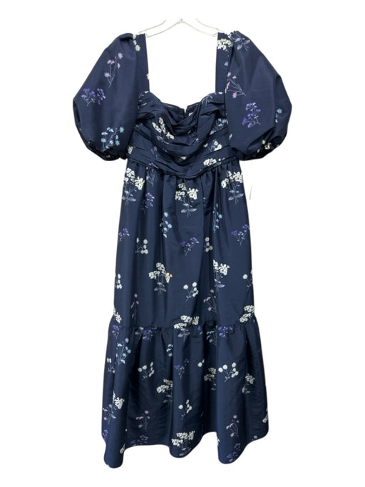 Self Portrait Size 4 Navy, Purple, Multi Polyester Short Puff Sleeve Dress Navy, Purple, Multi / 4