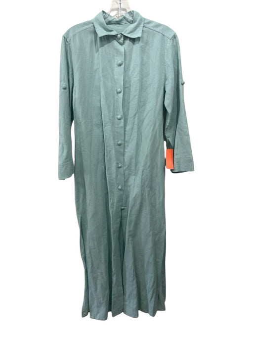 Marta Scarampi Size S Light Green Linen & Cotton Long Sleeve Buttons Maxi Dress Light Green / S