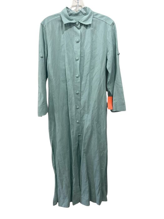 Marta Scarampi Size S Light Green Linen & Cotton Long Sleeve Buttons Maxi Dress Light Green / S