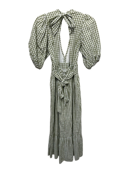 Faithful The Brand Size 4 Green & White Cotton Gingham Short Puff Sleeve Dress Green & White / 4
