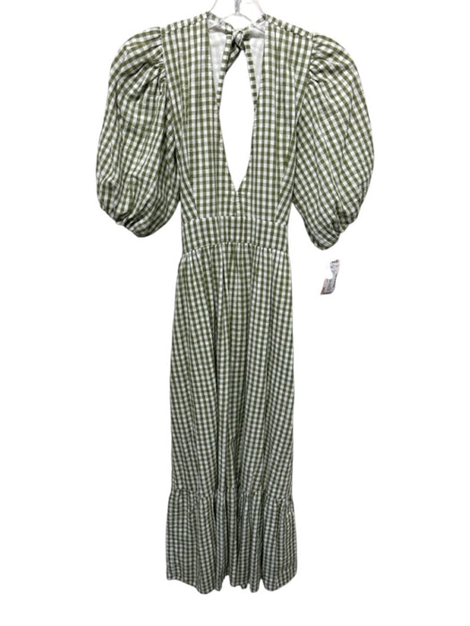Faithful The Brand Size 4 Green & White Cotton Gingham Short Puff Sleeve Dress Green & White / 4