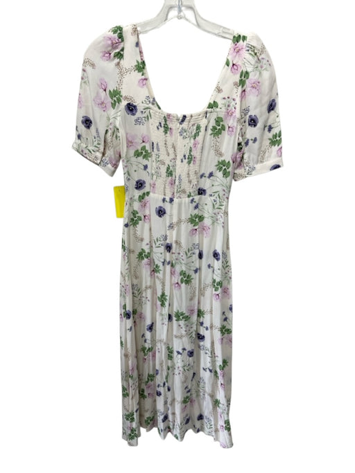 Favorite Daughter Size 2 Cream, Purple & Pink Viscose Short Sleeve Floral Dress Cream, Purple & Pink / 2