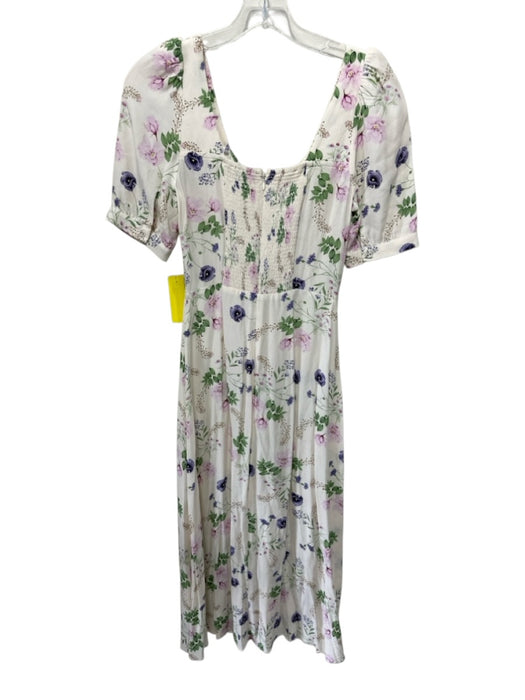 Favorite Daughter Size 2 Cream, Purple & Pink Viscose Short Sleeve Floral Dress Cream, Purple & Pink / 2