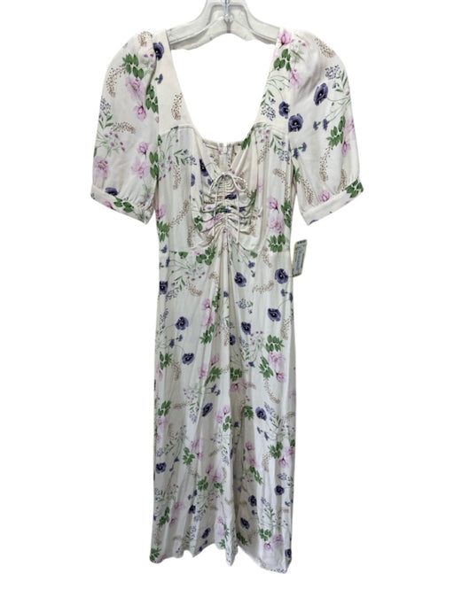 Favorite Daughter Size 2 Cream, Purple & Pink Viscose Short Sleeve Floral Dress Cream, Purple & Pink / 2