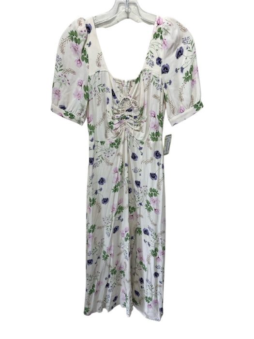 Favorite Daughter Size 2 Cream, Purple & Pink Viscose Short Sleeve Floral Dress Cream, Purple & Pink / 2