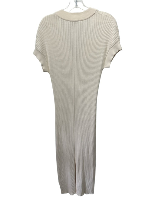 Varley Size XS Cream Cotton Rib Knit Short Sleeve 1/4 Button Maxi Dress Cream / XS