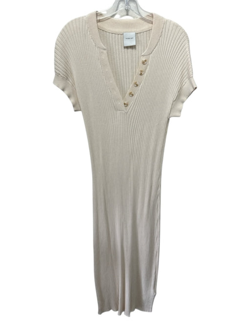 Varley Size XS Cream Cotton Rib Knit Short Sleeve 1/4 Button Maxi Dress Cream / XS
