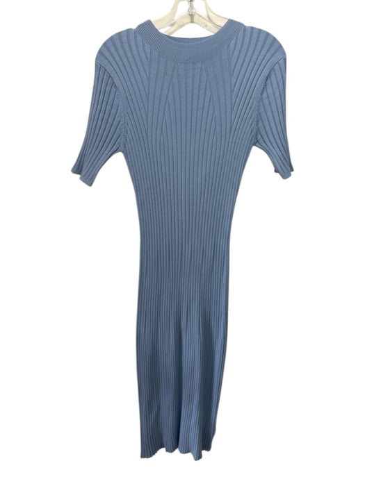 Varley Size XS Light Blue Viscose Blend Rib Knit Short Sleeve Mock Neck Dress Light Blue / XS
