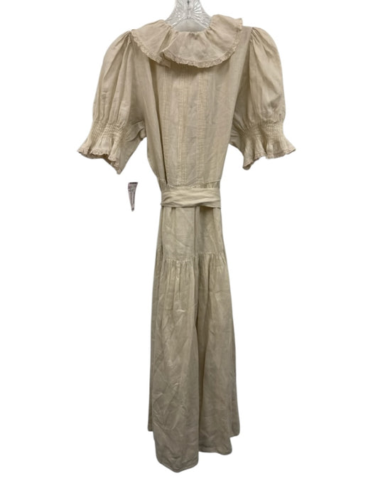 Doen Size S Cream Beige Ramie Lace Trim Pintuck Pleats Ruffle Detail Dress Cream Beige / S