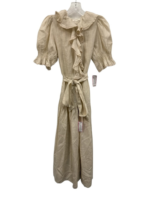 Doen Size S Cream Beige Ramie Lace Trim Pintuck Pleats Ruffle Detail Dress Cream Beige / S