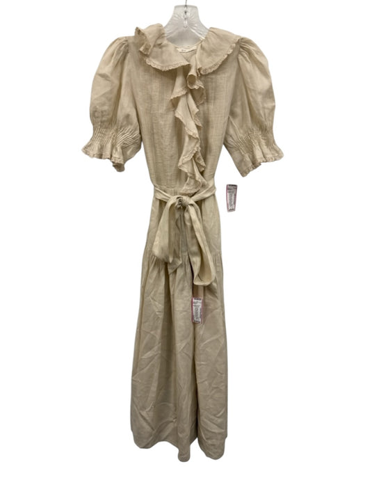 Doen Size S Cream Beige Ramie Lace Trim Pintuck Pleats Ruffle Detail Dress Cream Beige / S
