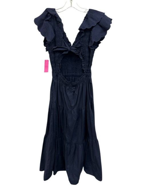 Sea New York Size 2 Navy Blue Cotton Ruffle Cap Sleeve Open Back Tiered Dress Navy Blue / 2